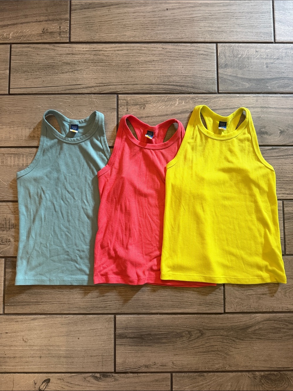 Old Navy Girls' Tank Tops in Yellow, Coral, Mint Green - 3 Pack